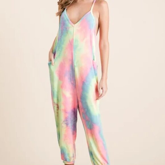 ✨NWT BiBi Tie Dye French Terry Mid-Length Casual Jumpsuit - Picture 5 of 12